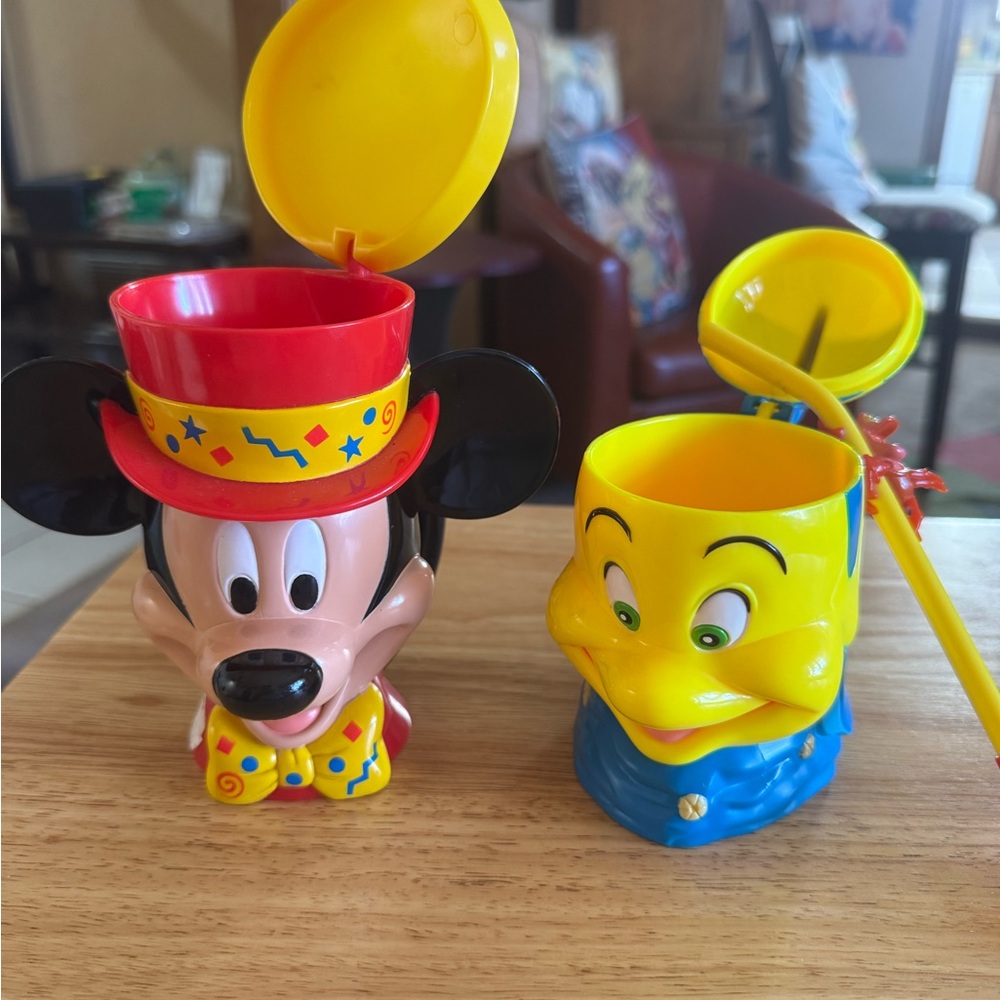 Disney Mickey Mouse and Flounder Toy Containers Red and Yellow